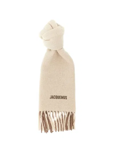 Jacquemus Logo-embroidered Fringed Scarf In Gold