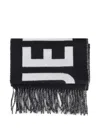 Jacquemus Black Bold White Lettering Twisted Fringe Scarf In Black