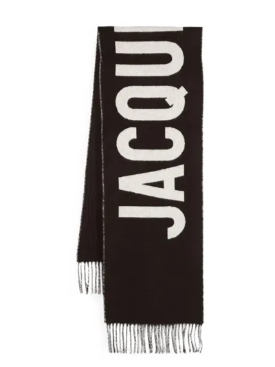 Jacquemus Rectangular Virgin Wool Bold Text Scarf In Multi