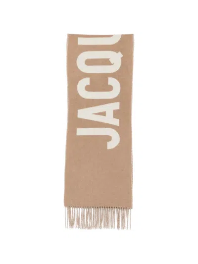 Jacquemus Logo-intarsia Fringed Scarf In Neutral