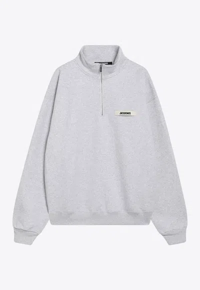 Jacquemus Logo-labeled Zip-up Sweatshirt In Gray