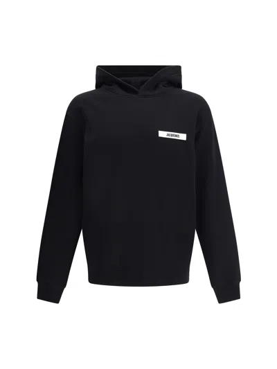 Jacquemus Logo-patch Cotton Hoodie In Black