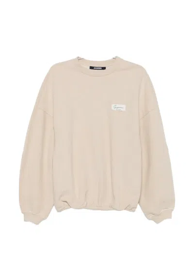Jacquemus Logo-patch Drop-shoulder Sweater In Neutral