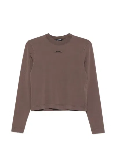Jacquemus Logo-patch Long-sleeves T-shirt In Brown