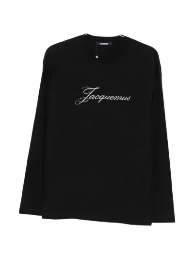 Jacquemus Logo Cotton Lounge T-shirt Long Sleeves In Black