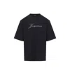 Jacquemus Relaxed Fit Black T-shirt With Cursive Script Logo In Black
