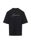 Jacquemus Relaxed Fit Black T-shirt With Cursive Script Logo In Black