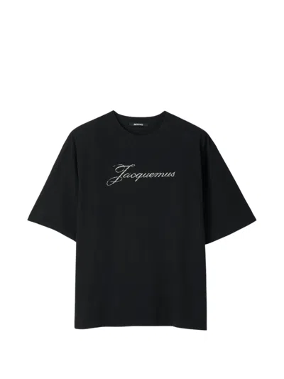 Jacquemus Crew Neck Cotton Blend T-shirt With Printed Contrast Logo In Multi