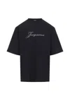 Jacquemus Relaxed Fit Black T-shirt With Cursive Script Logo In Black
