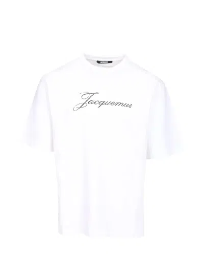 Jacquemus Cotton Hemp Jersey Logo Crew Neck T Shirt In White