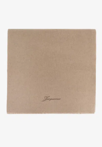 Jacquemus Logo-printed Rectangular Scarf In Beige