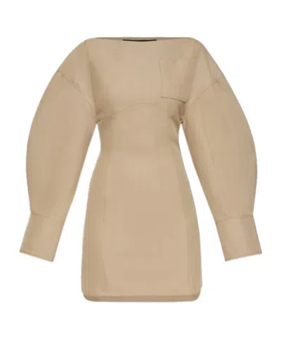 Jacquemus Lon-sleeve Dress In Nude