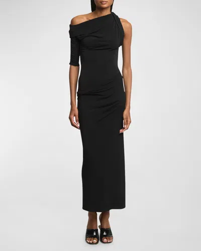 Jacquemus Long Draped Dress In Black