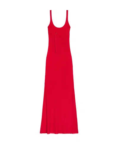 Jacquemus Long Knitted Dress With A Belt In Red