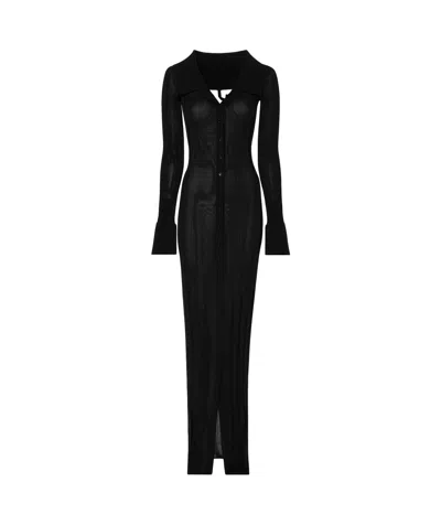 Jacquemus Long Knitted Shirt Dress In Black