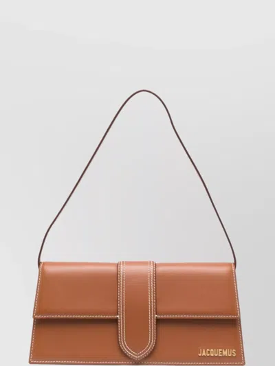 Jacquemus Long Leather Shoulder Bag With Rectangular Shape In Light Brown