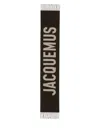 Jacquemus Long Rectangular Wool Scarf With Bold Logo In Brown