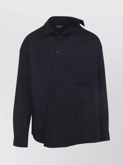 Jacquemus Long Sleeve Checkered Shirt Chest Pocket In Blue