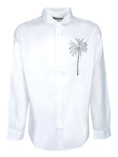 Jacquemus Tailored White Cotton Shirt With Palm Tree Embroidery