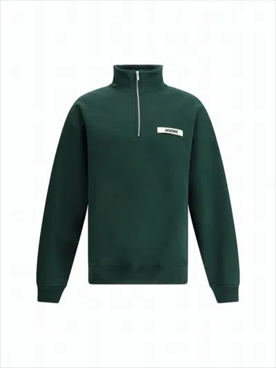 Jacquemus Long-sleeve High-collar Pullover With Half-zip Closure In Green