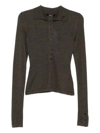 Jacquemus Long-sleeved Merino Wool Polo Shirt Knitwear Brown