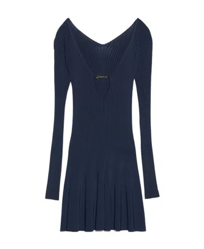 Jacquemus Long Sleeve Scalloped Mini Dress In Black