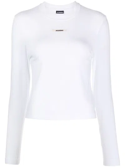 Jacquemus Grosgrain Logo Long Sleeve T-shirt In White