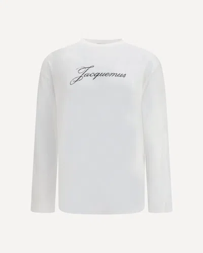 Jacquemus Long Sleeve Crew Neck Cotton Hemp Top In White