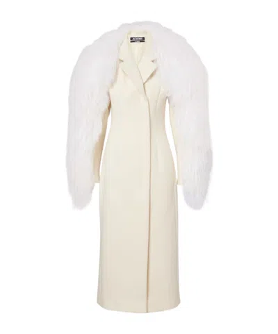Jacquemus Le Manteau Boa Lamb Shearling Long Wool Coat In Neutral
