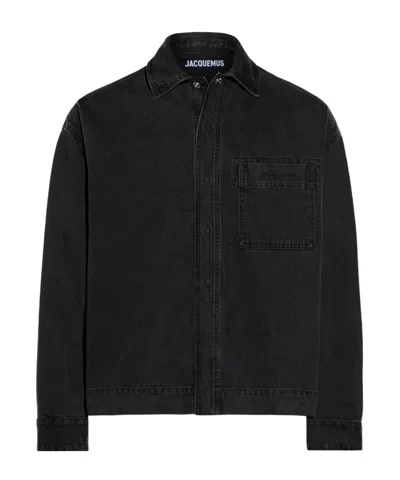 Jacquemus Long-sleeved Denim Shirt In Black