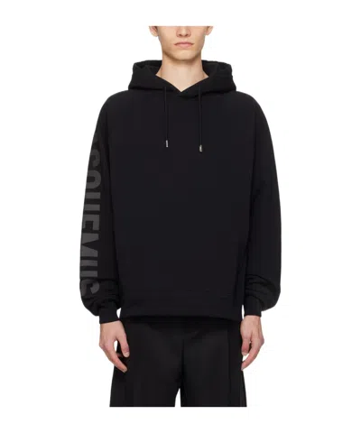 Jacquemus Le Hoodie Typo Cotton Sweatshirt In Black