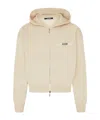 Jacquemus Grosgrain-trimmed Zippered Hoodie With Logo Detail In Beige