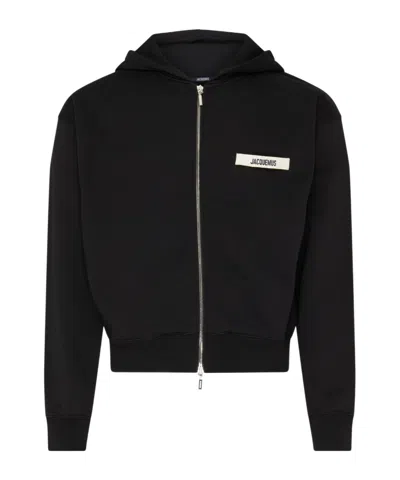 Jacquemus Le Hoodie Zip Gros Hooded Cotton Sweatshirt In Black