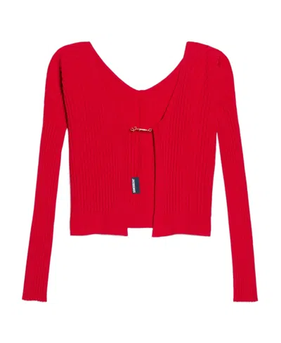 Jacquemus Long-sleeved Knitted Cardigan In Red