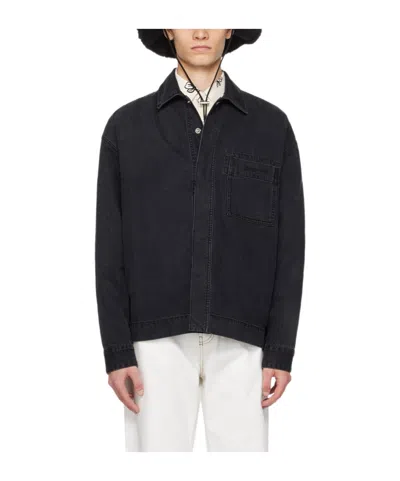 Jacquemus Long-sleeved Lapel Denim Coat In Black