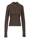 Jacquemus Long-sleeved Merino Wool Polo Shirt Knitwear Brown In Brown
