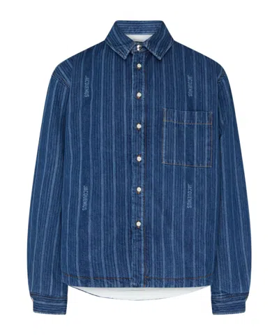 Jacquemus Relaxed-fit Denim Shirt With Vertical Stripes In Blue
