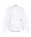 Jacquemus Men Shirt With Embroidered Logo And Herringbone Pattern In Pink