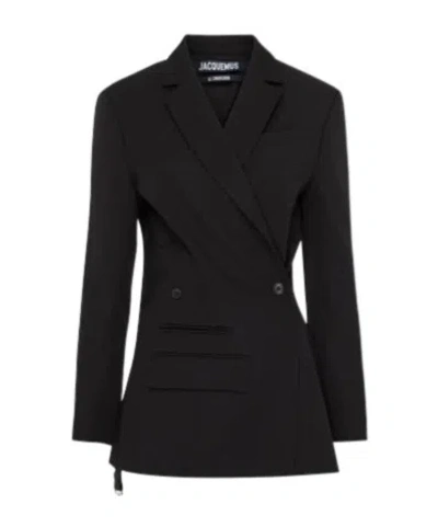 Jacquemus Tailored Double-breasted Blazer With Structured Shoulders In Black