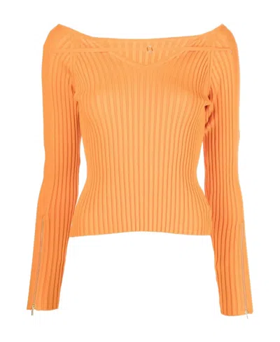 Jacquemus La Maille Oro Ribbed Top In Orange