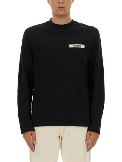 Jacquemus Relaxed Fit Long-sleeve Shirt With Minimalist Patch Detail In Black