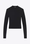 Jacquemus Cropped Long-sleeved T-shirt With Grosgrain Logo Detail In Black