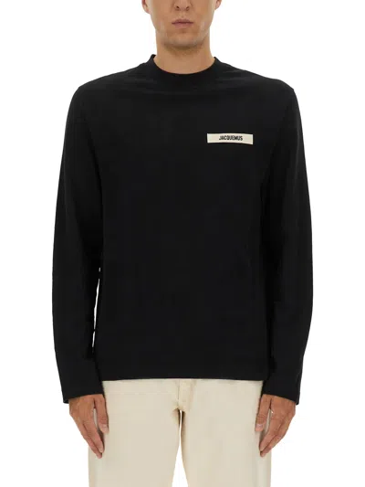 Jacquemus Relaxed Fit Long-sleeve Shirt With Minimalist Patch Detail In Black