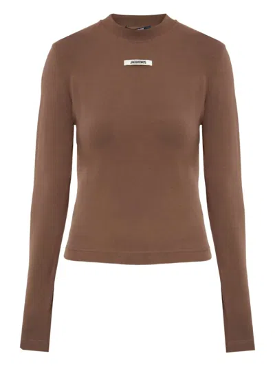 Jacquemus Long-sleeved T-shirt With Logo In Brown