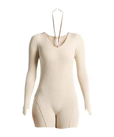 Jacquemus Long Sleeves Playsuits In Neutral