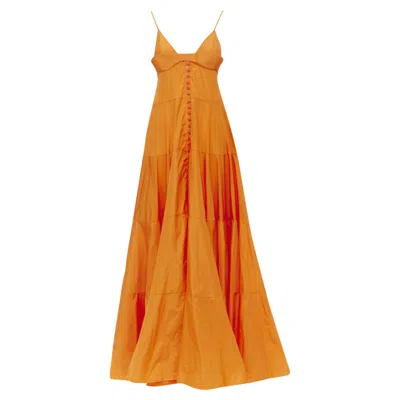 Jacquemus Long Tafetta Button Maxi Dress Gown In Orange