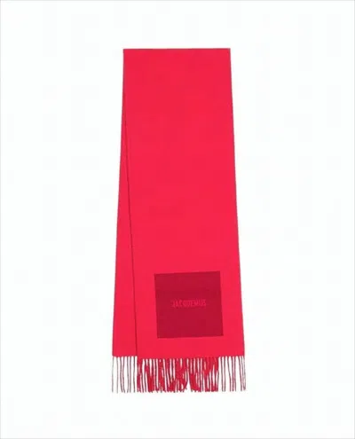 Jacquemus Long Wool Scarf With Fringed Edges In Red