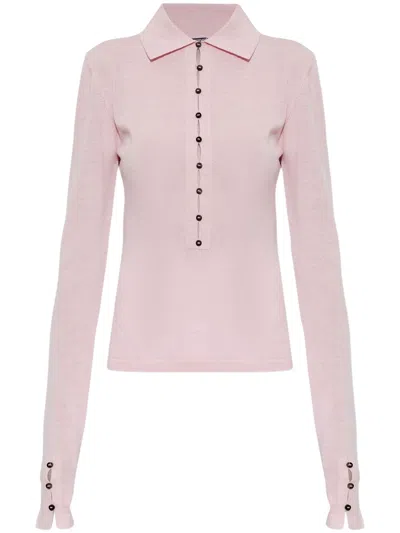 Jacquemus Long-sleeve Knit Polo Top With Button Front In Pink