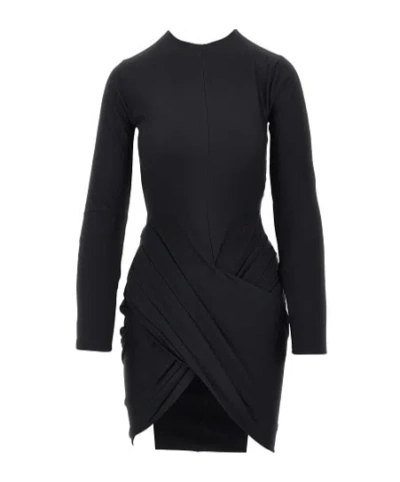 Jacquemus Draped Long-sleeve Mini Dress In Black