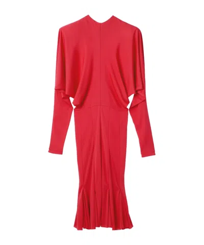 Jacquemus Cutout Fitted Batwing-sleeve Midi Dress In Red